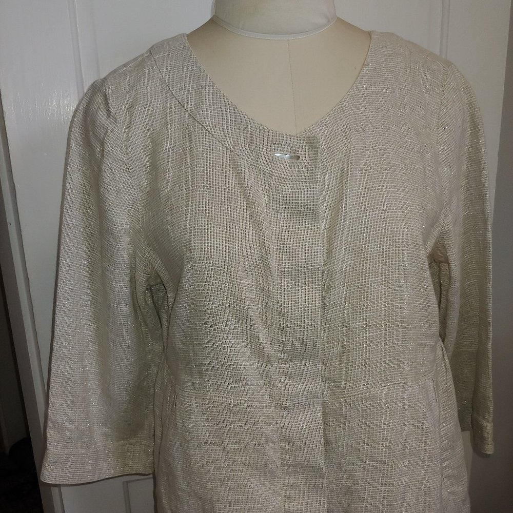 JJill beige linen swing jacket w gold thread